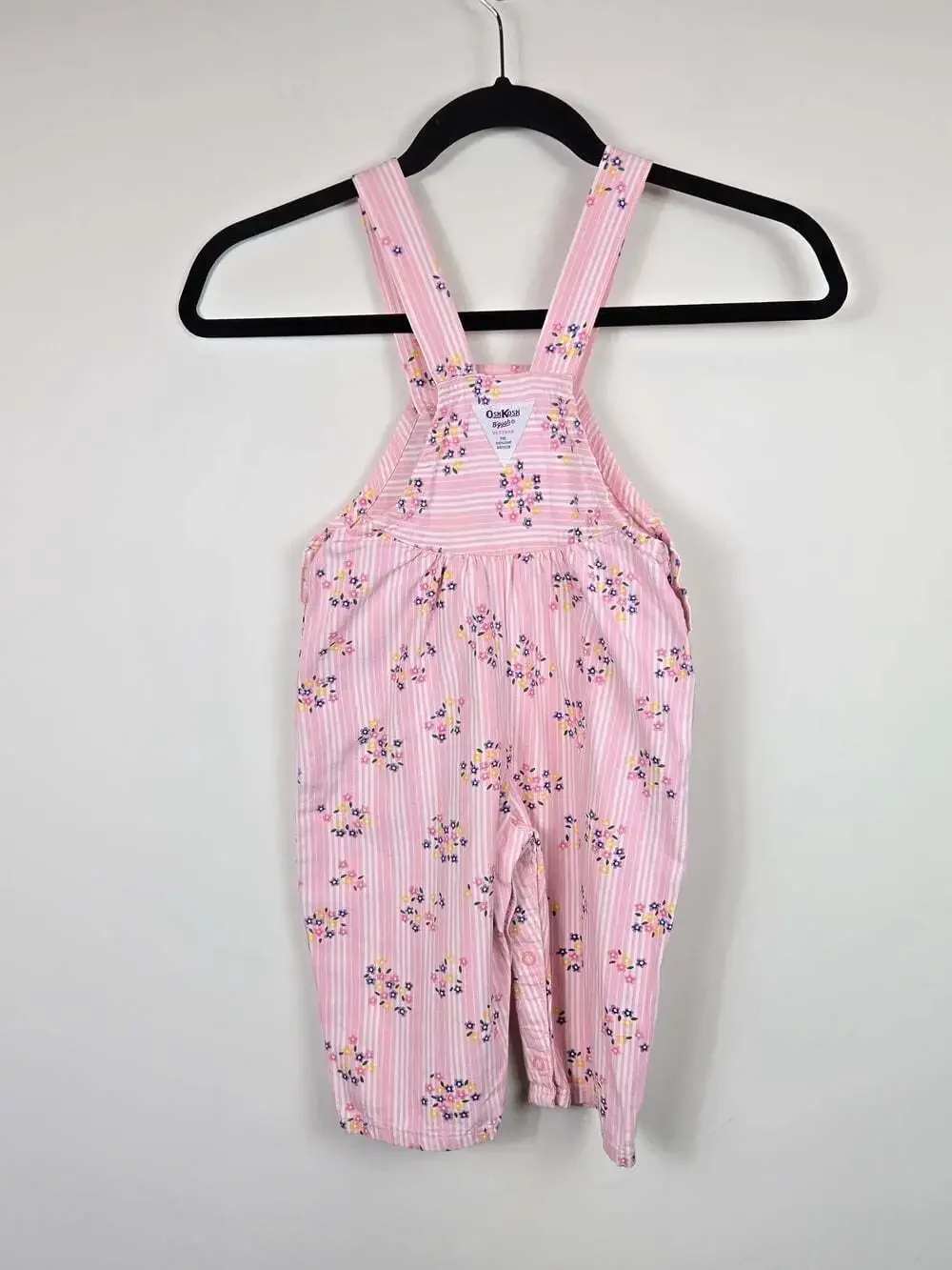 Vintage OshKosh B’Gosh Pink Garden Floral Stripe Overalls 18M 90s Girls
